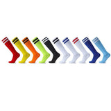 Mens Womens Sports Breathable Tube Long High Socks Knee Warm Casual Footy Soccer - White+Blue