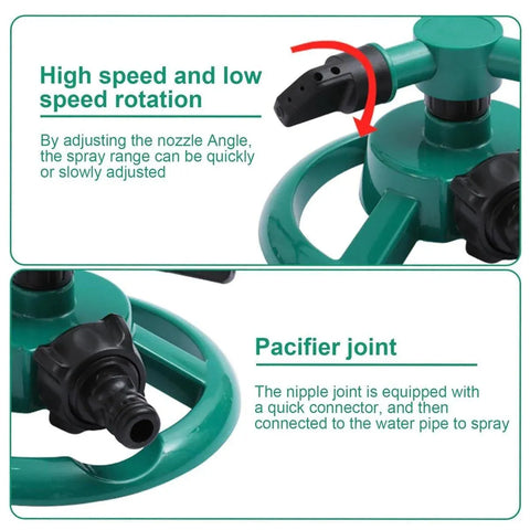 Small Disc Sprinkler 360 Degree Rotating Garden Sprayer Three Prong Spray Water - Green