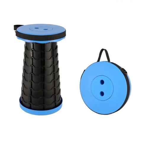 Portable Telescopic Folding Stool Travel Outdoor Seat Compact Retractable Chair - Blue