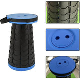Portable Telescopic Folding Stool Travel Outdoor Seat Compact Retractable Chair - Blue