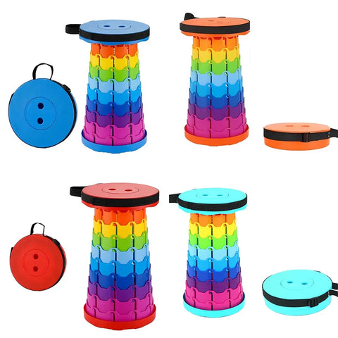 Rainbow Telescopic Folding Stool Thickened Travel Outdoor Seat for Camping - Turquoise