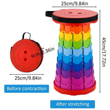Rainbow Telescopic Folding Stool Thickened Travel Outdoor Seat for Camping - Turquoise