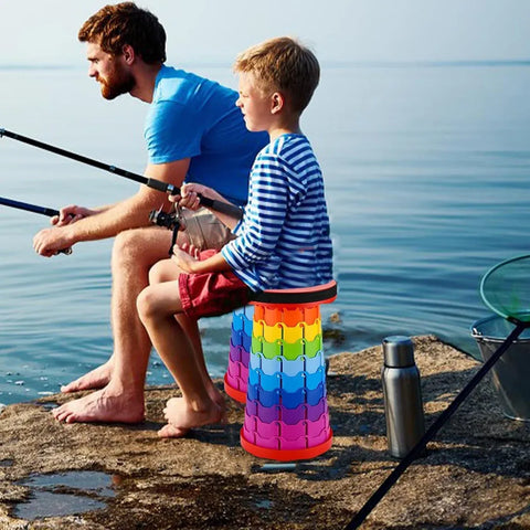 Rainbow Telescopic Folding Stool Thickened Travel Outdoor Seat for Camping - Turquoise