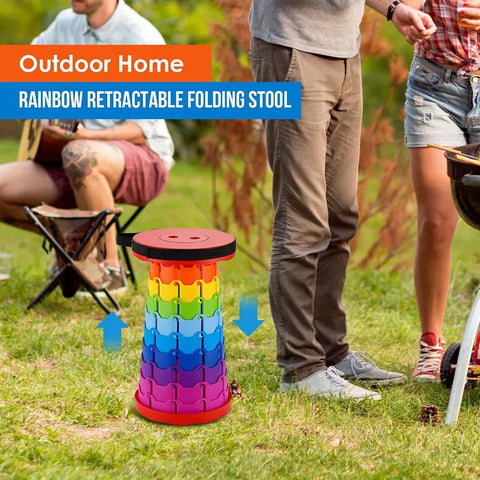 Rainbow Telescopic Folding Stool Thickened Travel Outdoor Seat for Camping - Turquoise