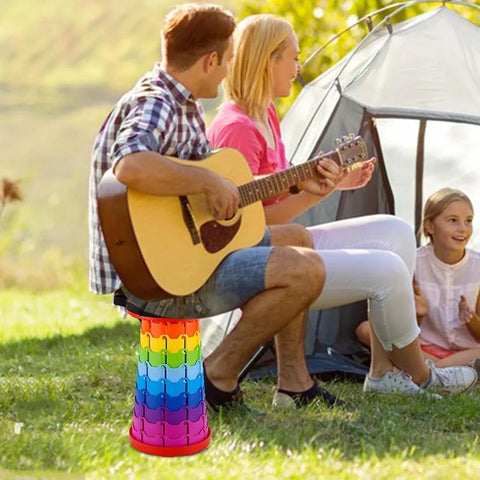 Rainbow Telescopic Folding Stool Thickened Travel Outdoor Seat for Camping - Turquoise