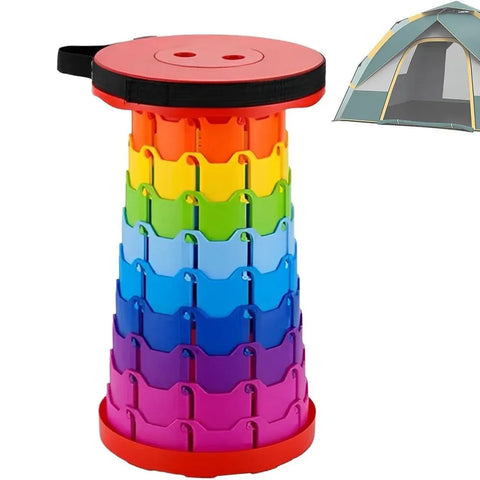 Rainbow Telescopic Folding Stool Thickened Travel Outdoor Seat for Camping - Turquoise