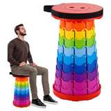 Rainbow Telescopic Folding Stool Thickened Travel Outdoor Seat for Camping - Turquoise