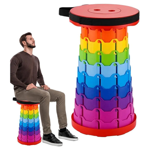 Rainbow Telescopic Folding Stool Thickened Travel Outdoor Seat for Camping - Turquoise