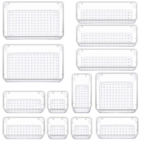 Transparent Plastic Drawer Organiser Set Multifunctional Desktop Storage Box - 13PCS