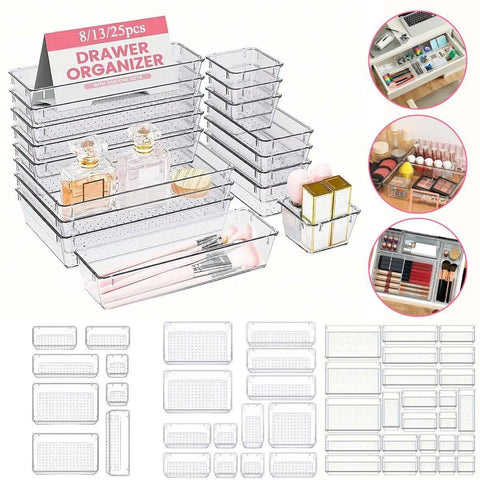 Transparent Plastic Drawer Organiser Set Multifunctional Desktop Storage Box - 13PCS