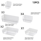 Transparent Plastic Drawer Organiser Set Multifunctional Desktop Storage Box - 13PCS