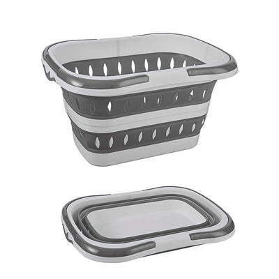 Large Folding Laundry Basket Plastic Dirty Clothes Hamper Blue Bathroom Storage - Grey