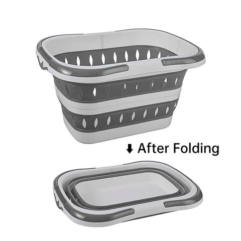 Large Folding Laundry Basket Plastic Dirty Clothes Hamper Blue Bathroom Storage - Grey