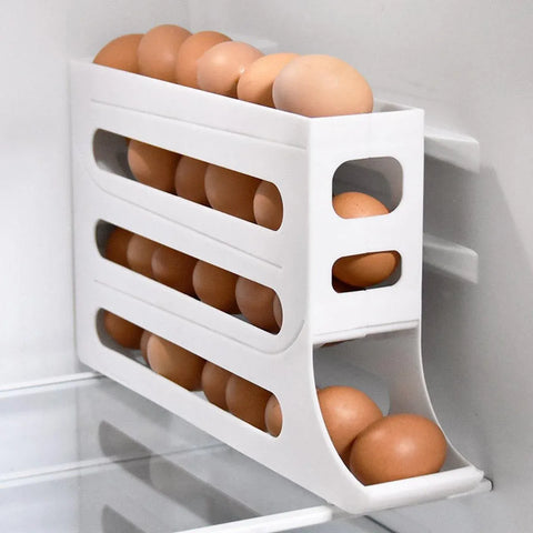 Automatic Scrolling Egg Holder 2/4-Tier Storage Box Container for Refrigerator - Cream (4-Tier)