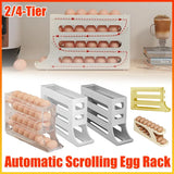Automatic Scrolling Egg Holder 2/4-Tier Storage Box Container for Refrigerator - Grey (4-Tier)