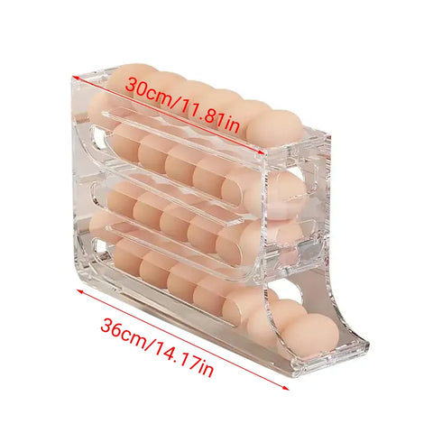 Automatic Scrolling Egg Holder 2/4-Tier Storage Box Container for Refrigerator - Grey (4-Tier)