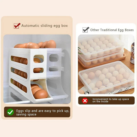 Automatic Scrolling Egg Holder 2/4-Tier Storage Box Container for Refrigerator - Grey (4-Tier)