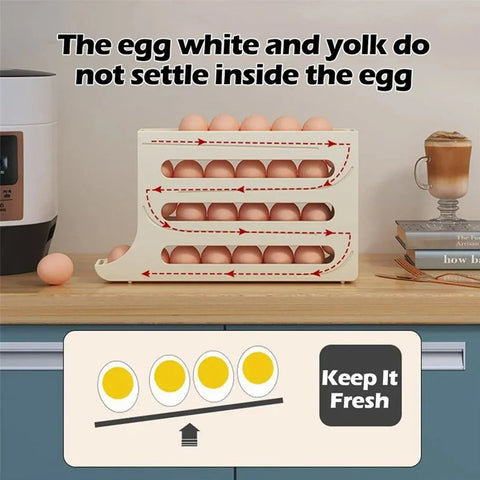 Automatic Scrolling Egg Holder 2/4-Tier Storage Box Container for Refrigerator - Grey (4-Tier)