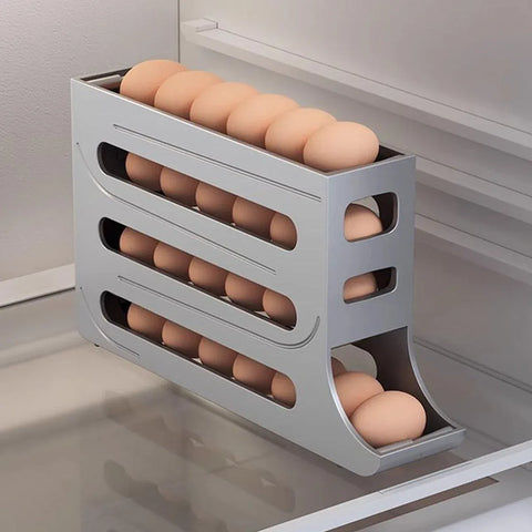 Automatic Scrolling Egg Holder 2/4-Tier Storage Box Container for Refrigerator - Grey (4-Tier)