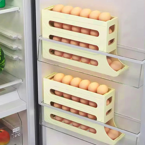 Automatic Scrolling Egg Holder 2/4-Tier Storage Box Container for Refrigerator - Grey (4-Tier)