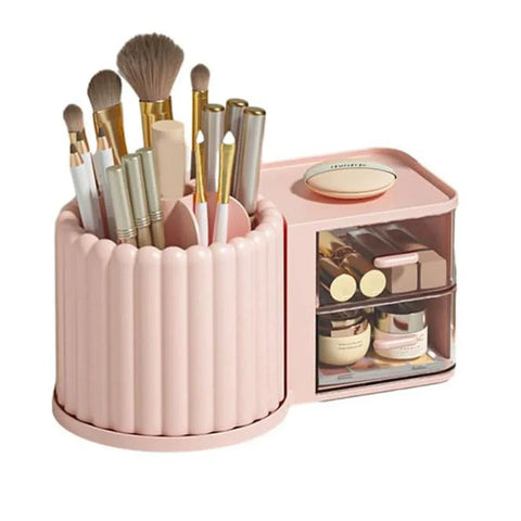 Rotating Cosmetic Pen Holder Dustproof Waterproof Storage Box Sanitary Organizer - Pink