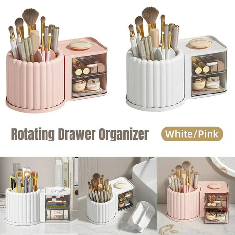 Rotating Cosmetic Pen Holder Dustproof Waterproof Storage Box Sanitary Organizer - Pink
