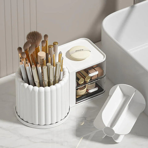 Rotating Cosmetic Pen Holder Dustproof Waterproof Storage Box Sanitary Organizer - Pink