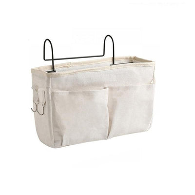Hanging Bedside Storage Caddy with Pockets for Bunk Bed Dorm Couch Organizing - White