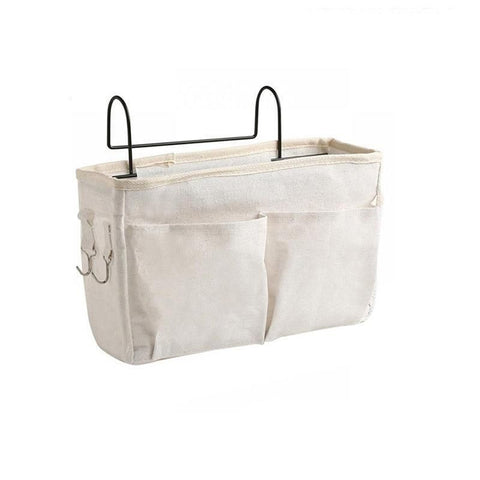 Hanging Bedside Storage Caddy with Pockets for Bunk Bed Dorm Couch Organizing - White