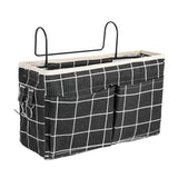 Hanging Bedside Storage Caddy with Pockets for Bunk Bed Dorm Couch Organizing - Black Grid