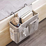 Hanging Bedside Storage Caddy with Pockets for Bunk Bed Dorm Couch Organizing - Black Grid