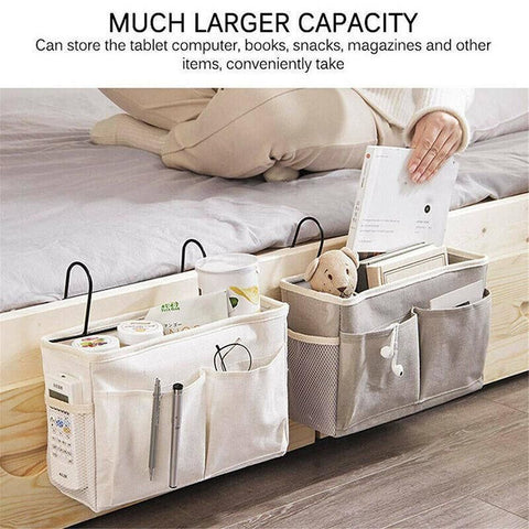Hanging Bedside Storage Caddy with Pockets for Bunk Bed Dorm Couch Organizing - Pink