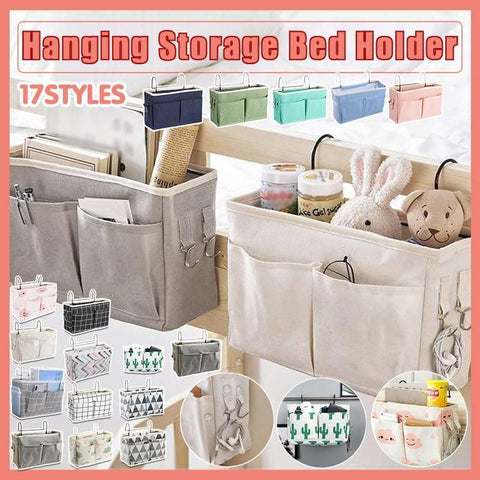 Hanging Bedside Storage Caddy with Pockets for Bunk Bed Dorm Couch Organizing - Light Green