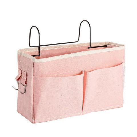 Hanging Bedside Storage Caddy with Pockets for Bunk Bed Dorm Couch Organizing - Light Pink