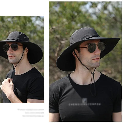 Outdoor Uv Protection Sun Hat Wide Brim Cap Quick-Drying Hat For Fishing Hiking - Beige