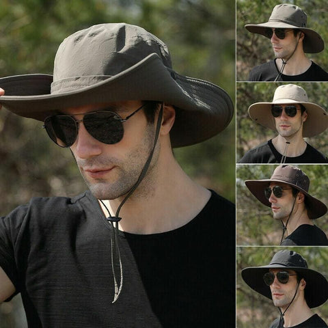 Outdoor Uv Protection Sun Hat Wide Brim Cap Quick-Drying Hat For Fishing Hiking - Beige