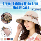 Wide Brim Sun Hat for Women Foldable Floppy Beach Cap with Bow Travel Style - Grey