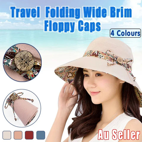 Wide Brim Sun Hat for Women Foldable Floppy Beach Cap with Bow Travel Style - Grey