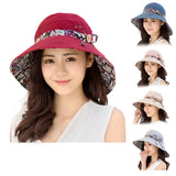 Wide Brim Sun Hat for Women Foldable Floppy Beach Cap with Bow Travel Style - Grey