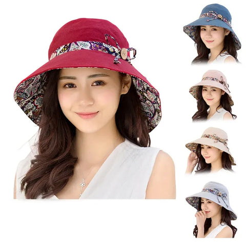 Wide Brim Sun Hat for Women Foldable Floppy Beach Cap with Bow Travel Style - Grey