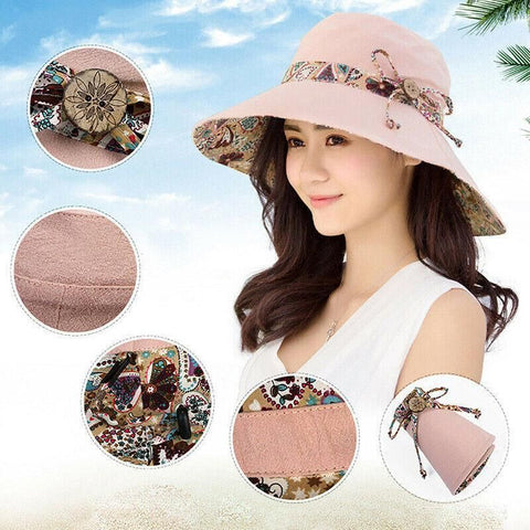 Wide Brim Sun Hat for Women Foldable Floppy Beach Cap with Bow Travel Style - Grey