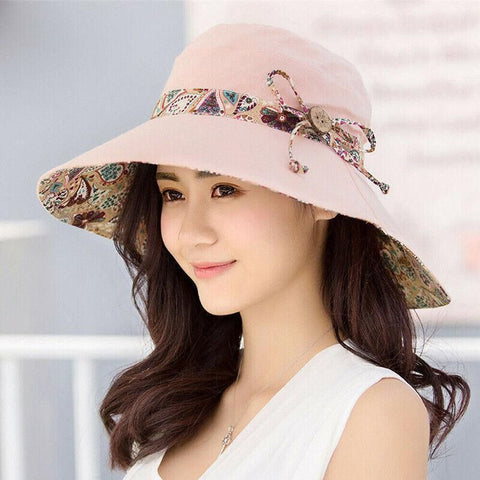 Wide Brim Sun Hat for Women Foldable Floppy Beach Cap with Bow Travel Style - Grey