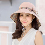 Wide Brim Sun Hat for Women Foldable Floppy Beach Cap with Bow Travel Style - Grey