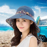 Wide Brim Sun Hat for Women Foldable Floppy Beach Cap with Bow Travel Style - Grey