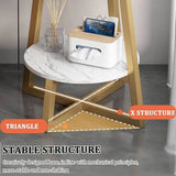 Round Side Table 2 Tier White Nightstand Coffee Sofa End Table Marble Design