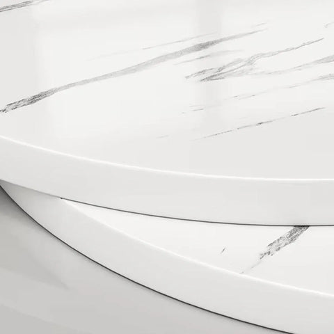 Round Side Table 2 Tier White Nightstand Coffee Sofa End Table Marble Design