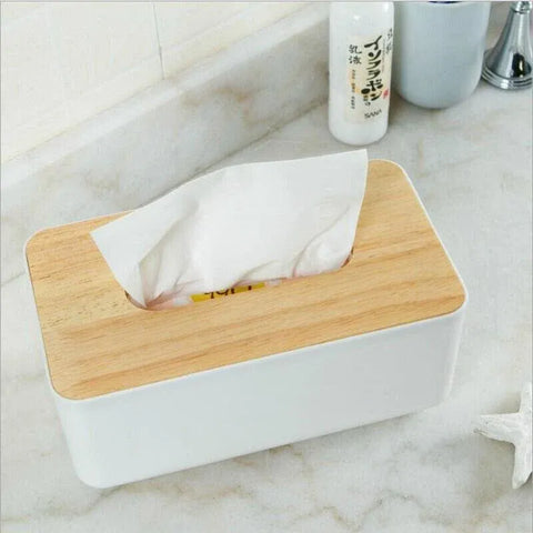 Wooden Lid Tissue Storage Box Dispenser for Napkins Desk Paper Holder Organiser - Pink