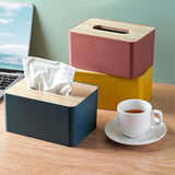 Wooden Lid Tissue Storage Box Dispenser for Napkins Desk Paper Holder Organiser - Pink