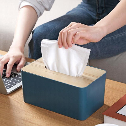 Wooden Lid Tissue Storage Box Dispenser for Napkins Desk Paper Holder Organiser - Pink