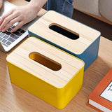 Wooden Lid Tissue Storage Box Dispenser for Napkins Desk Paper Holder Organiser - Pink
